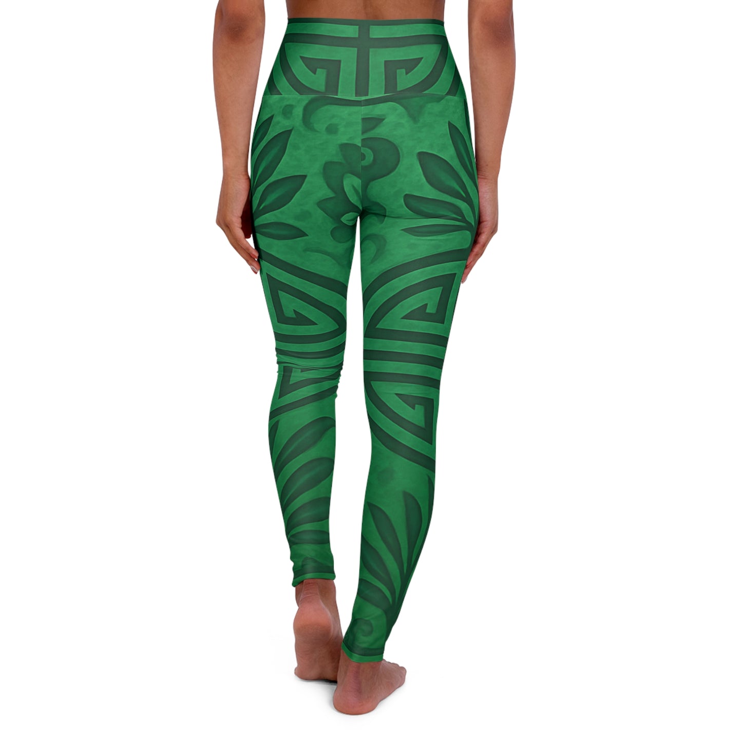 Emerald Green Feng Shui High Waisted Yoga Leggings - Fitness, Workout, Athleisure, Summer Style, Eco-Friendly Activewear