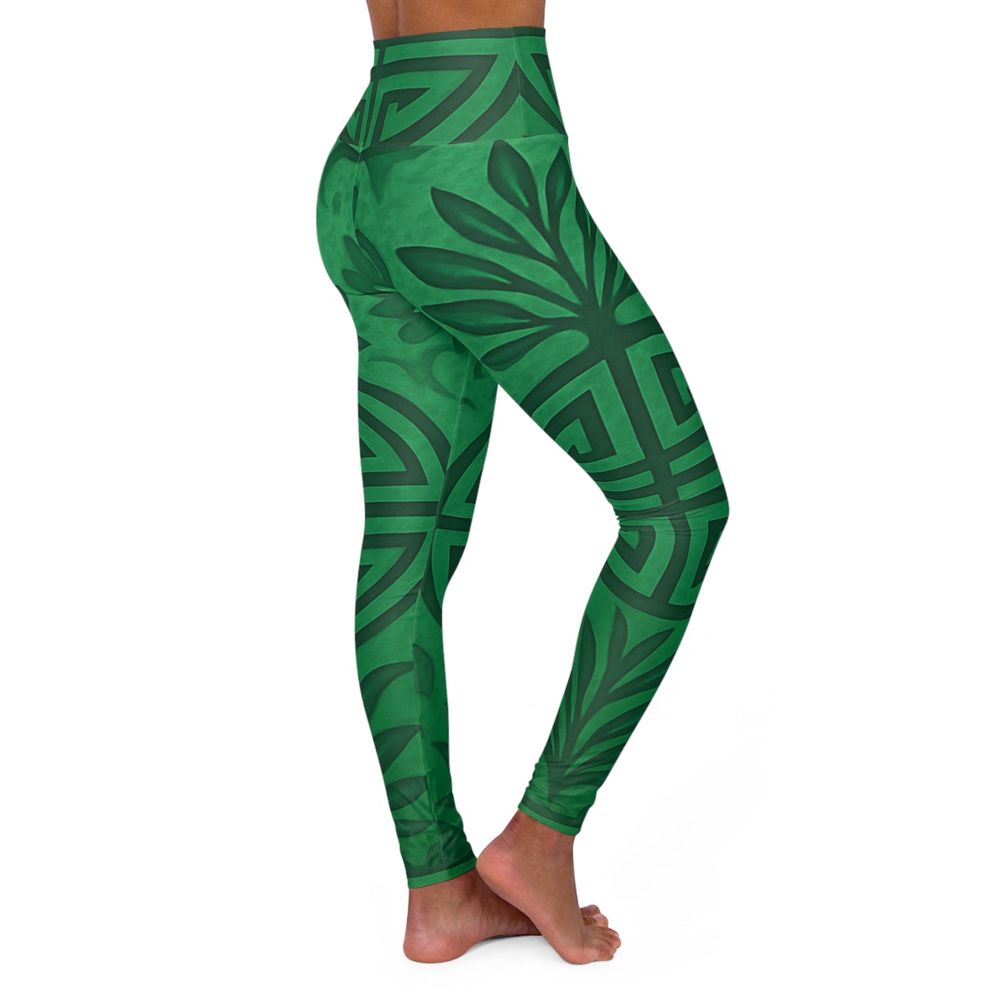 Emerald Green Feng Shui High Waisted Yoga Leggings - Fitness, Workout, Athleisure, Summer Style, Eco-Friendly Activewear