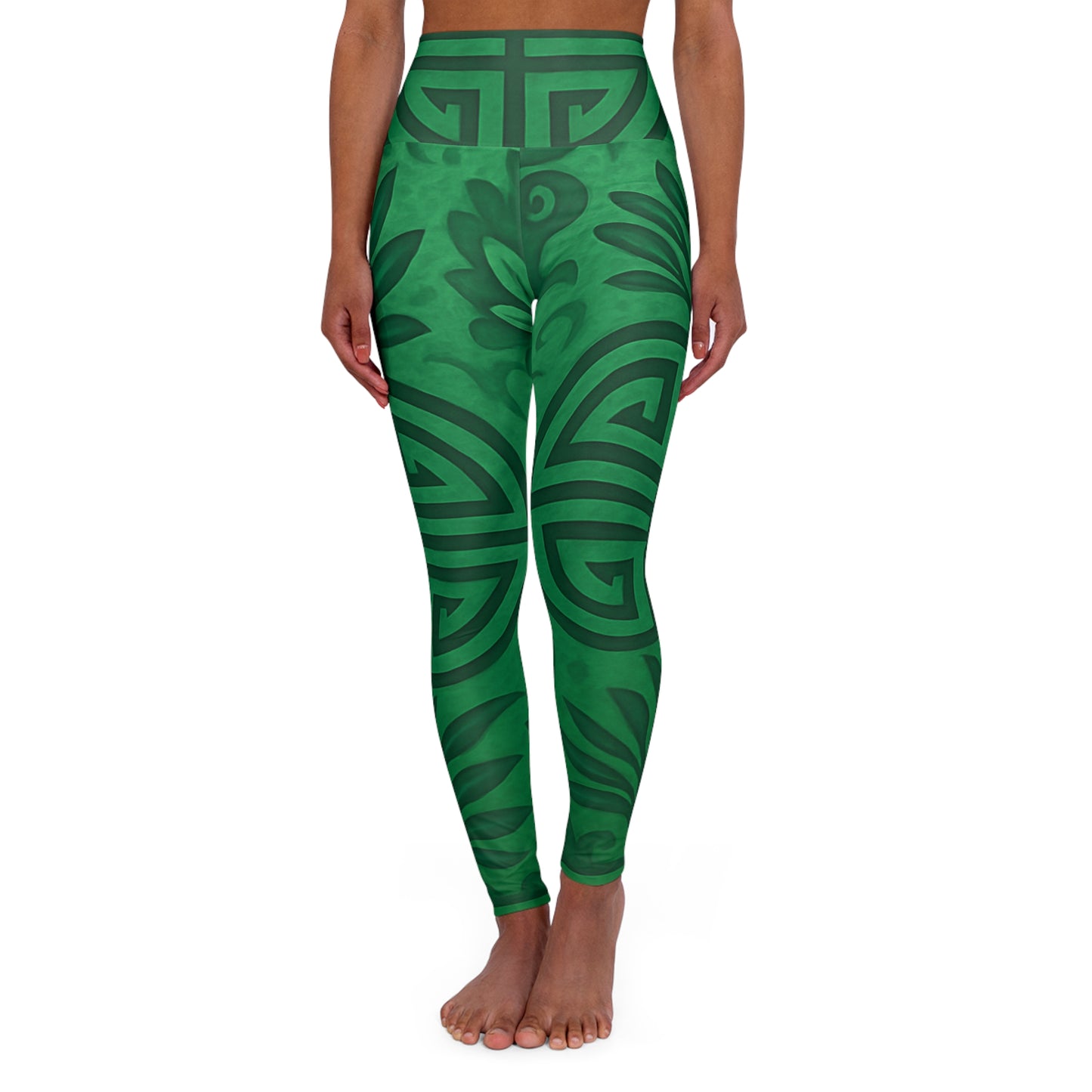 Emerald Green Feng Shui High Waisted Yoga Leggings - Fitness, Workout, Athleisure, Summer Style, Eco-Friendly Activewear