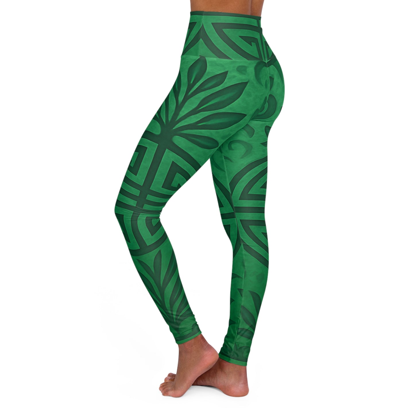 Emerald Green Feng Shui High Waisted Yoga Leggings - Fitness, Workout, Athleisure, Summer Style, Eco-Friendly Activewear