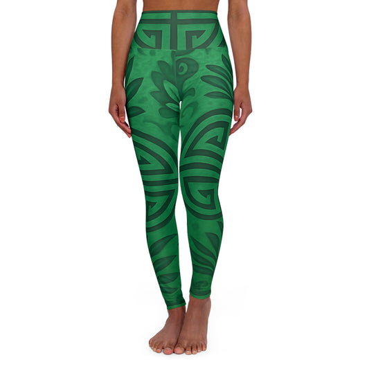 Emerald Green Feng Shui High Waisted Yoga Leggings - Fitness, Workout, Athleisure, Summer Style, Eco-Friendly Activewear