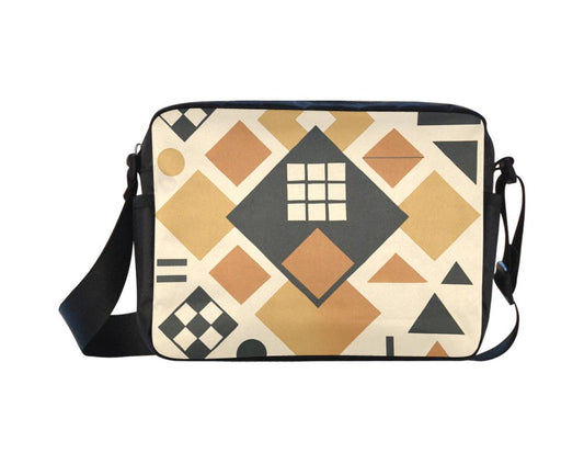 Men's Earthtone Geometric Shapes Classic Cross-body Nylon Messenger Bag